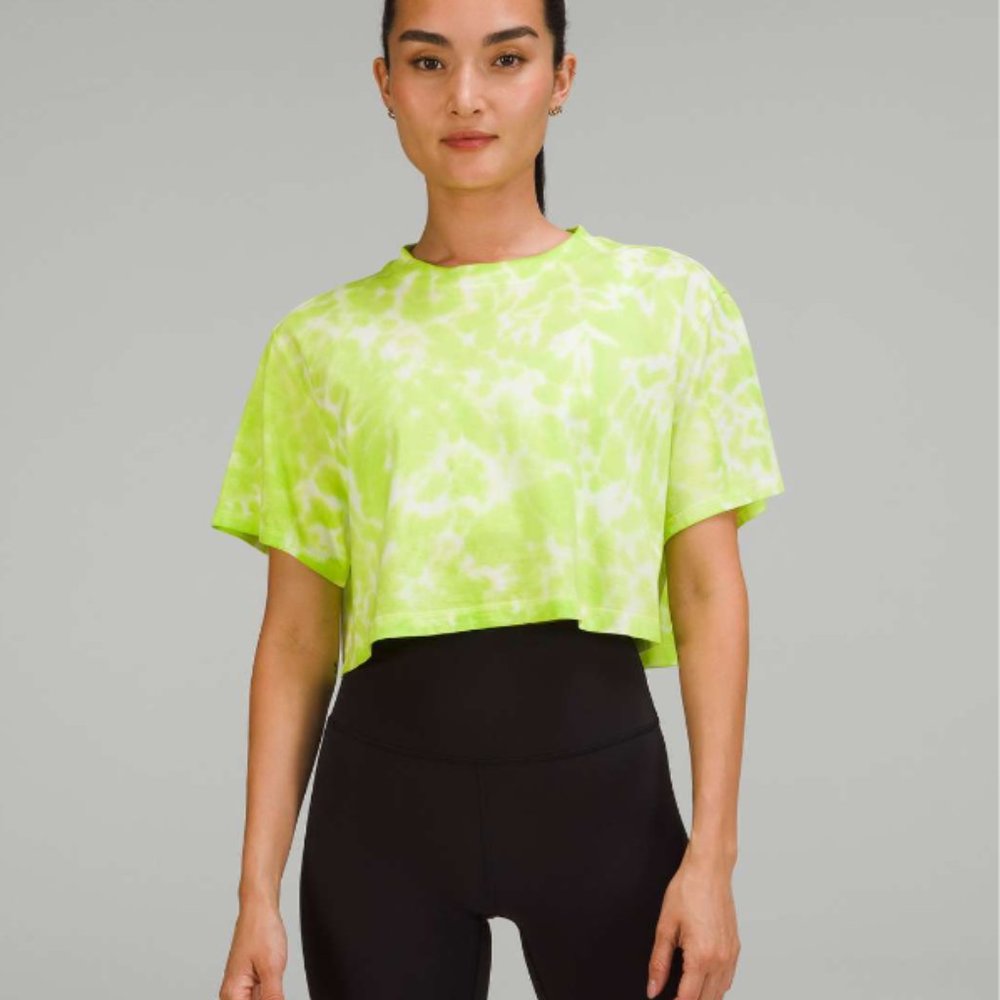 Green Lululemon All Yours Cropped Cotton T-Shirt *Tie Dye